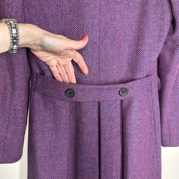 Vtg Jill Stuart Herringbone Wool Coat Womens Size XS Mad Men Retro MCM Timeless - Picture 5 of 8